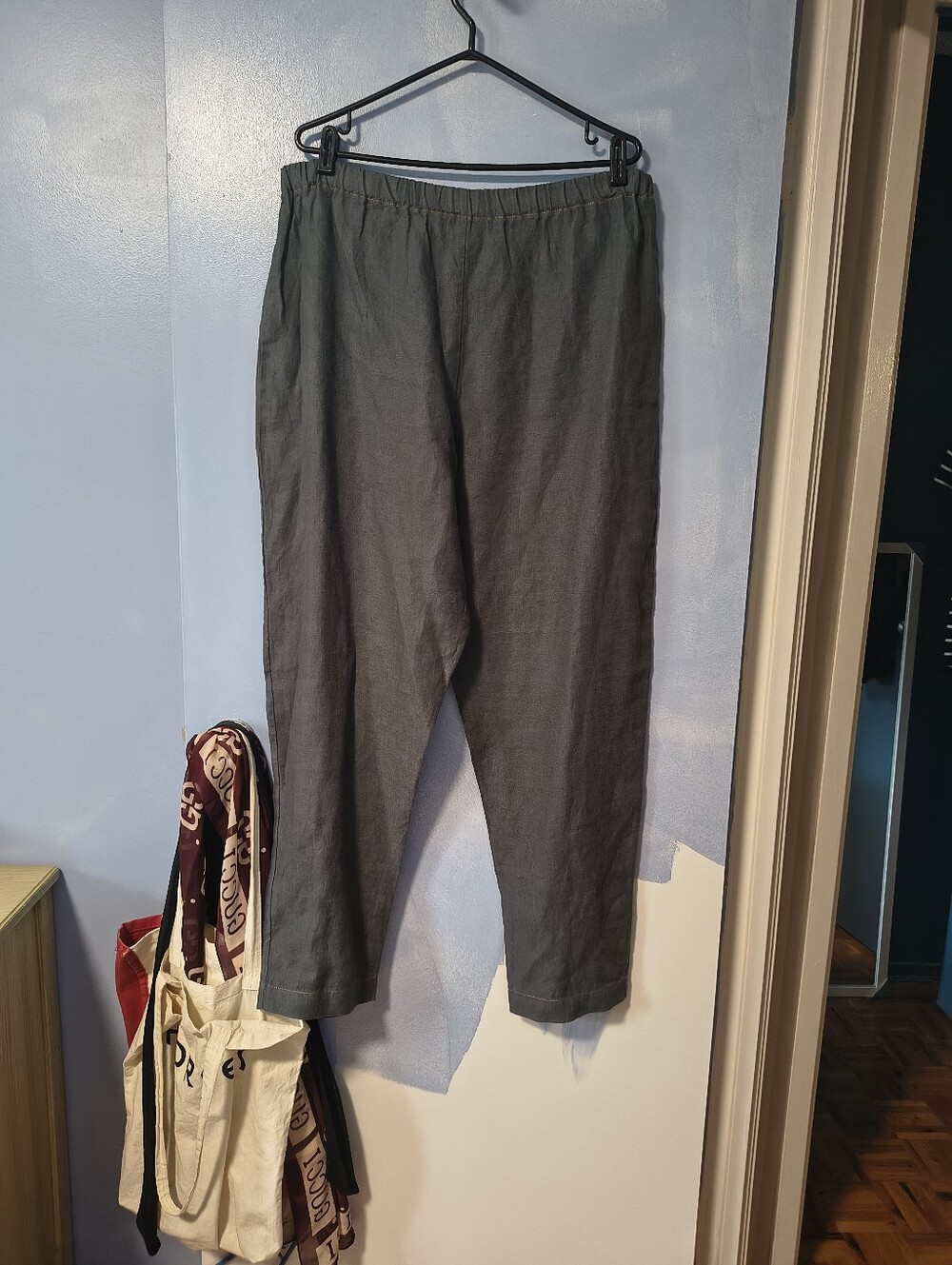 Crush Lagenlook Gray 100% Linen Pull On Pants XXL